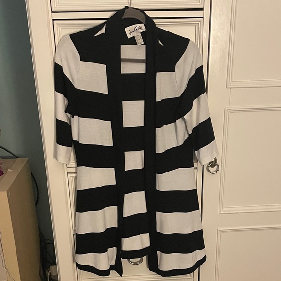 Joseph Ribkoff Sweaters - Joseph Ribkoff Black and White Striped Cardigan